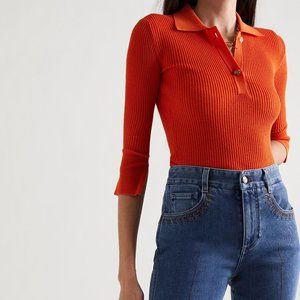 rejina pyo: Andi ribbed cotton-blend polo shirt in red